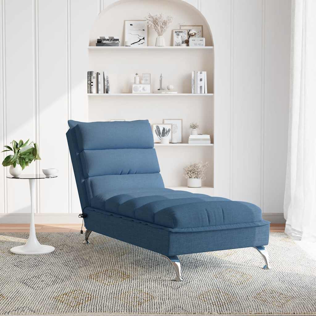 vidaXL Șezlong de masaj cu perne, albastru, material textil vidaXL Șezlong de masaj cu perne, albastru, material textil