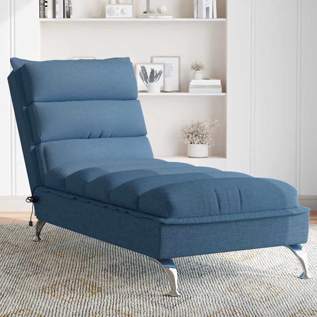 vidaXL Șezlong de masaj cu perne, albastru, material textil vidaXL Șezlong de masaj cu perne, albastru, material textil