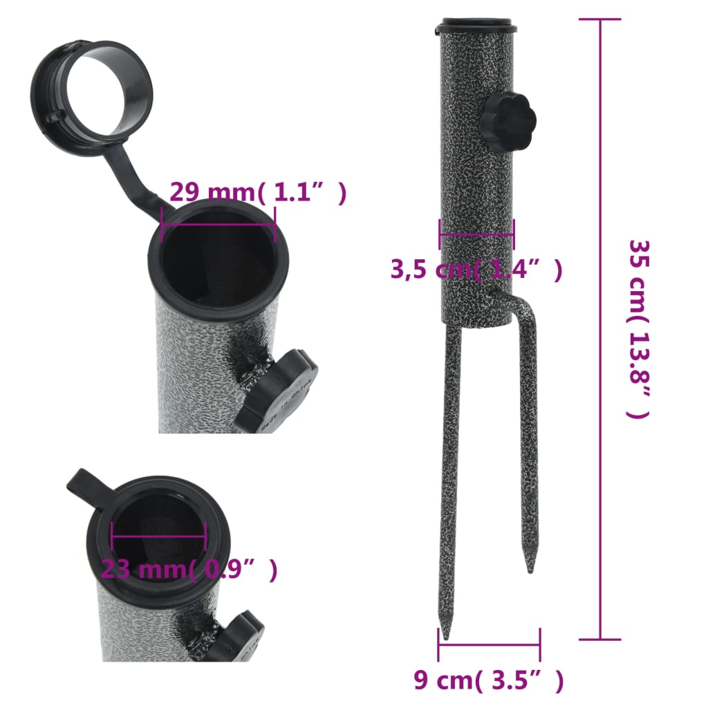 vidaXL Suporturi de umbrelă cu țăruși, 2 buc. 9x35 cm oțel galvanizat vidaXL Suporturi de umbrelă cu țăruși, 2 buc. 9x35 cm oțel galvanizat