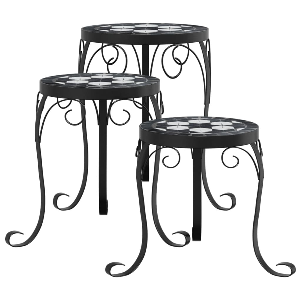 vidaXL Suporturi pentru plante, 3 buc., negru și alb, ceramică vidaXL Suporturi pentru plante, 3 buc., negru și alb, ceramică