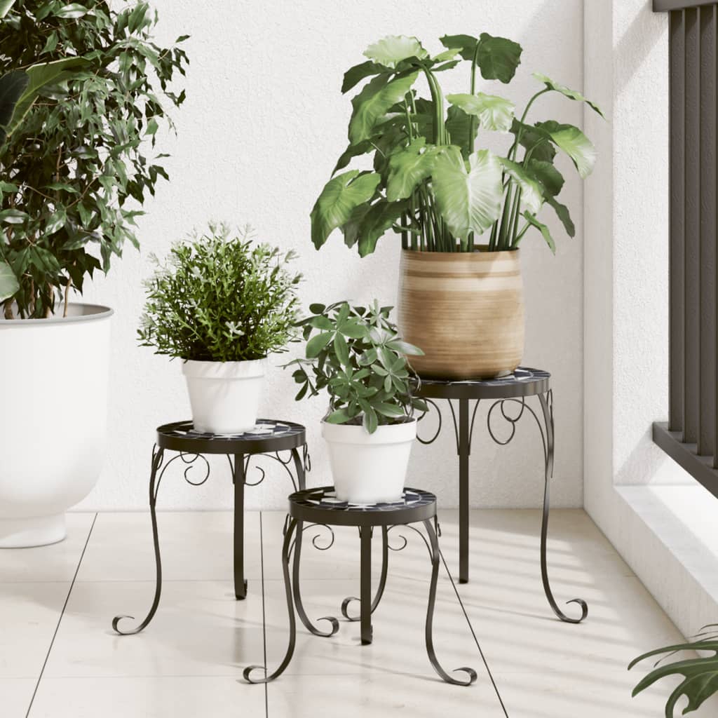 vidaXL Suporturi pentru plante, 3 buc., negru și alb, ceramică vidaXL Suporturi pentru plante, 3 buc., negru și alb, ceramică