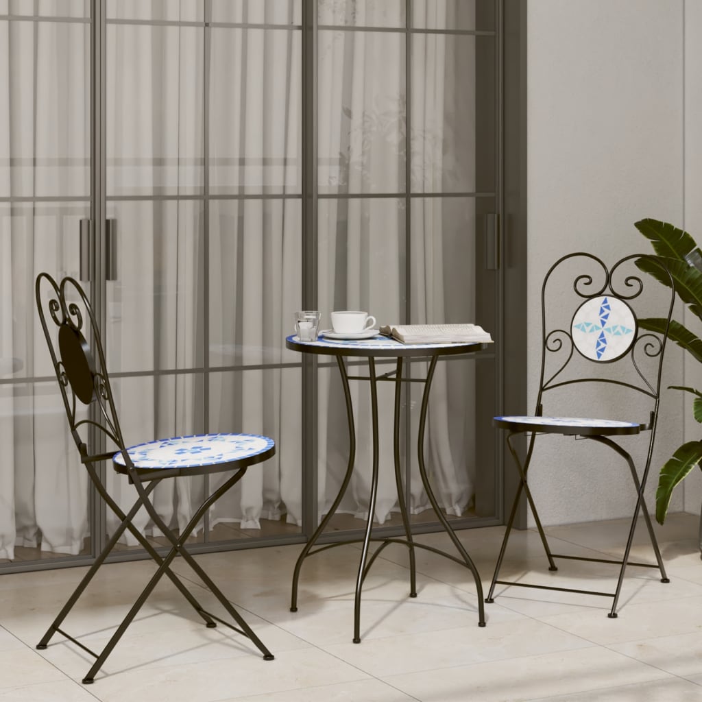 vidaXL Masă de bistro, albastru și alb, Ø50x70 cm, ceramică, mozaic vidaXL Masă de bistro, albastru și alb, Ø50x70 cm, ceramică, mozaic