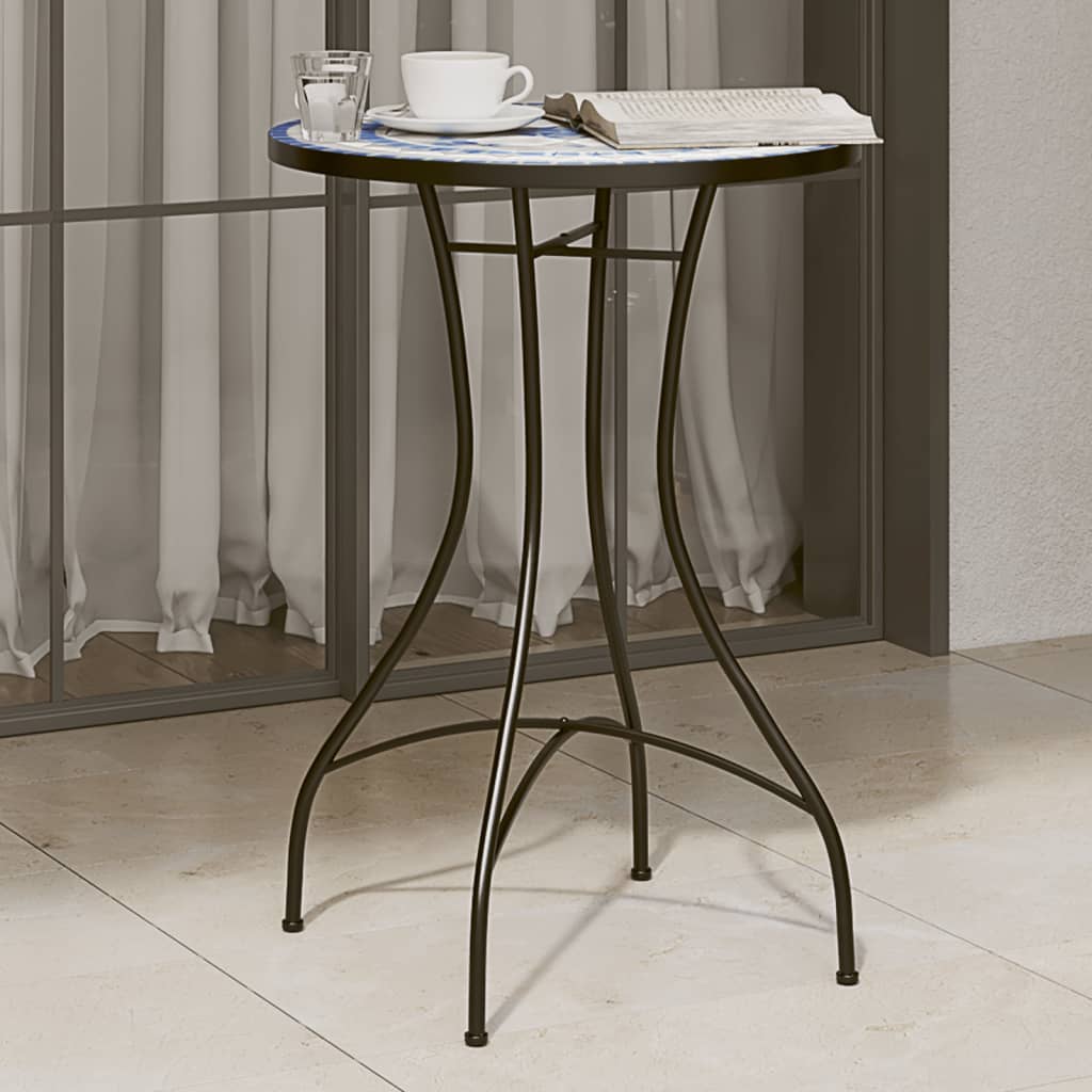 vidaXL Masă de bistro, albastru și alb, Ø50x70 cm, ceramică, mozaic vidaXL Masă de bistro, albastru și alb, Ø50x70 cm, ceramică, mozaic