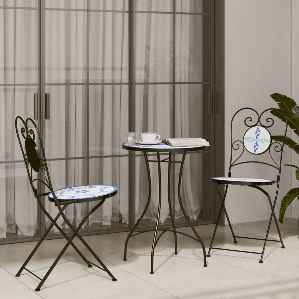 vidaXL Scaune de bistro pliabile, 2 buc., albastru și alb, ceramică vidaXL Scaune de bistro pliabile, 2 buc., albastru și alb, ceramică
