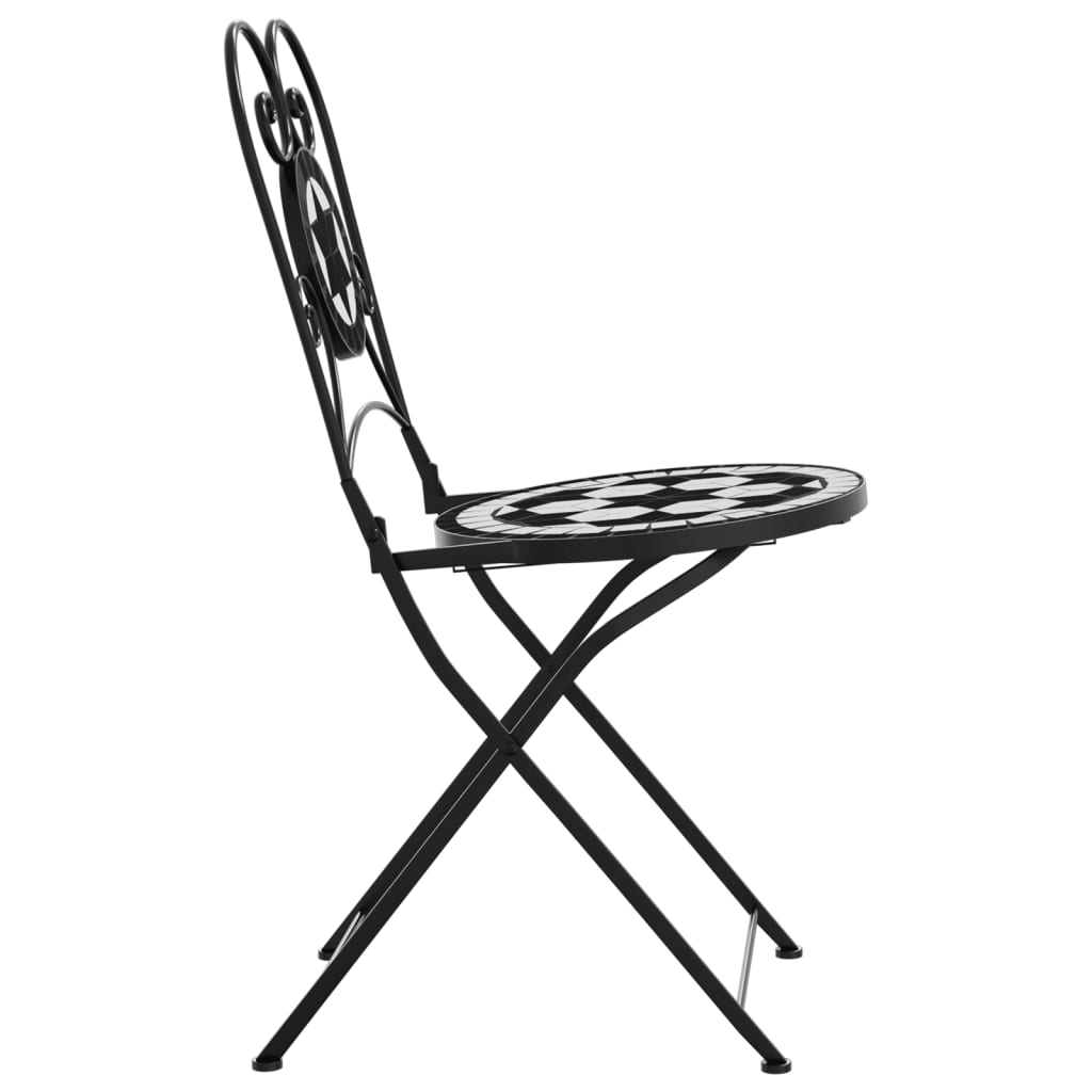 vidaXL Scaune de bistro pliabile, 2 buc., negru și alb, ceramică vidaXL Scaune de bistro pliabile, 2 buc., negru și alb, ceramică