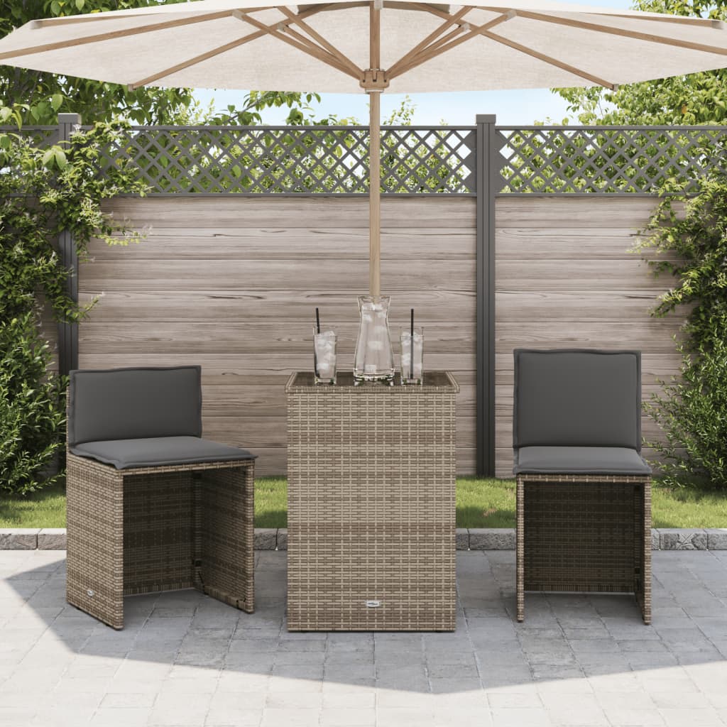 vidaXL Set bistro cu perne, 3 piese, bej, poliratan