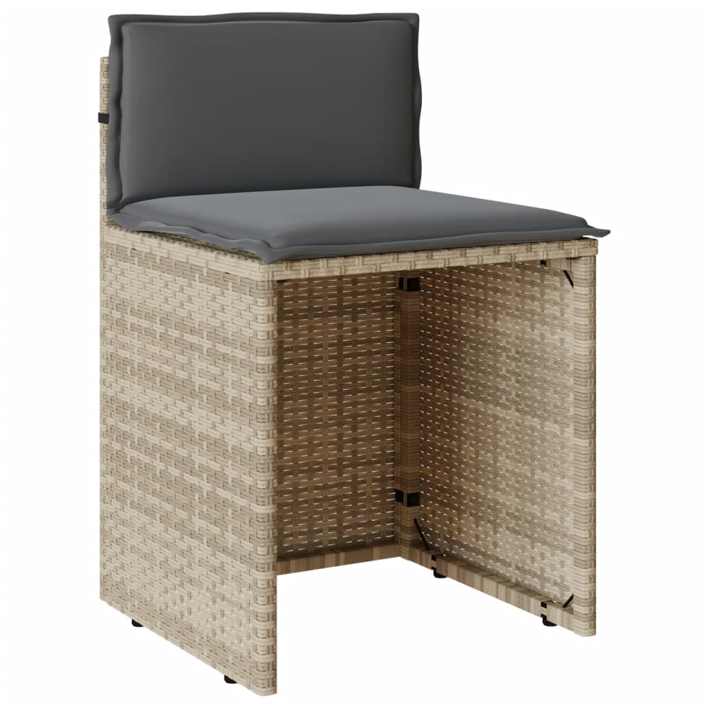 vidaXL Set bistro cu perne, 3 piese, gri deschis, poliratan
