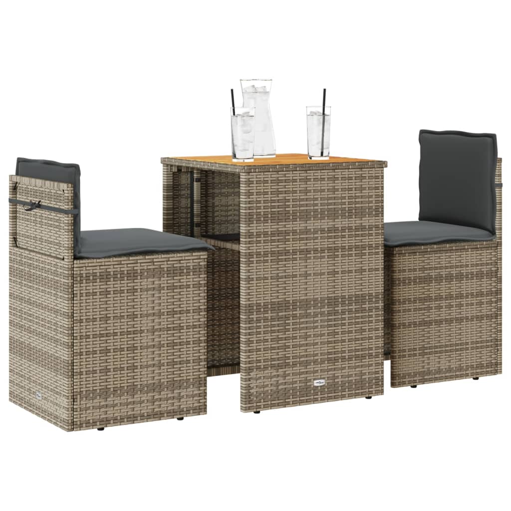 vidaXL Set bistro de grădină cu perne, 3 piese, gri, poliratan vidaXL Set bistro de grădină cu perne, 3 piese, gri, poliratan