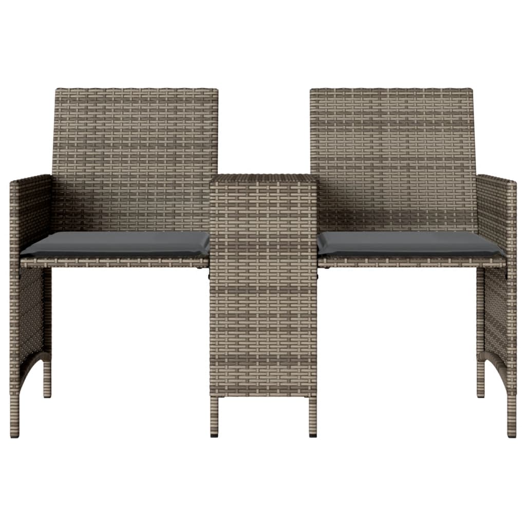 vidaXL Canapea de grădină cu 2 locuri cu masă și scaune gri poliratan