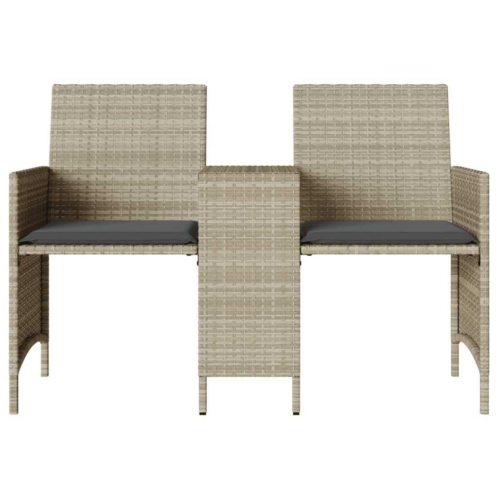 vidaXL Canapea de grădină cu 2 locuri cu masă și scaune gri poliratan