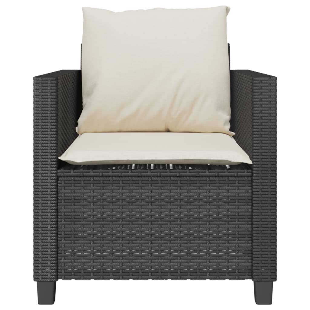 vidaXL Set bistro cu perne, 3 piese, negru, poliratan