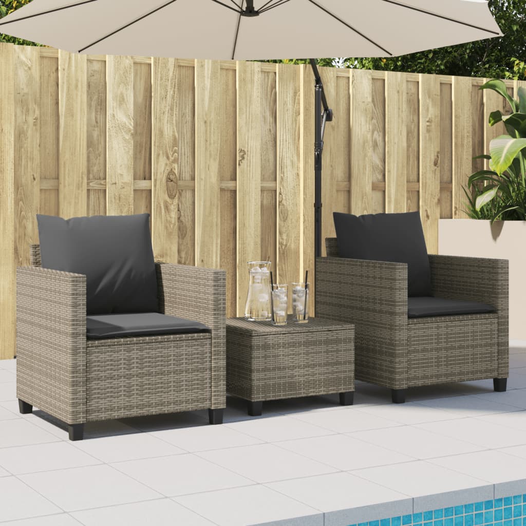 vidaXL Set bistro de grădină cu perne, 3 piese, gri, poliratan vidaXL Set bistro de grădină cu perne, 3 piese, gri, poliratan