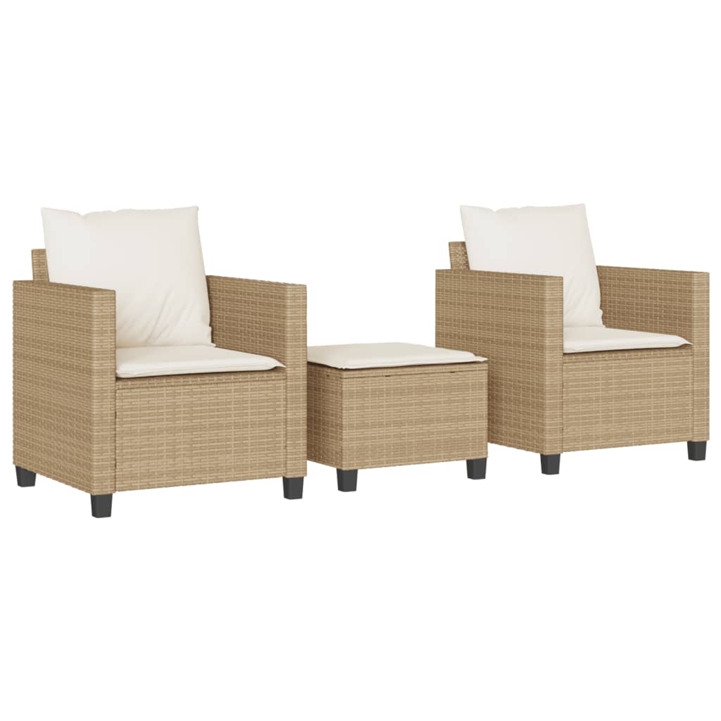vidaXL Set bistro cu perne, 3 piese, bej, poliratan