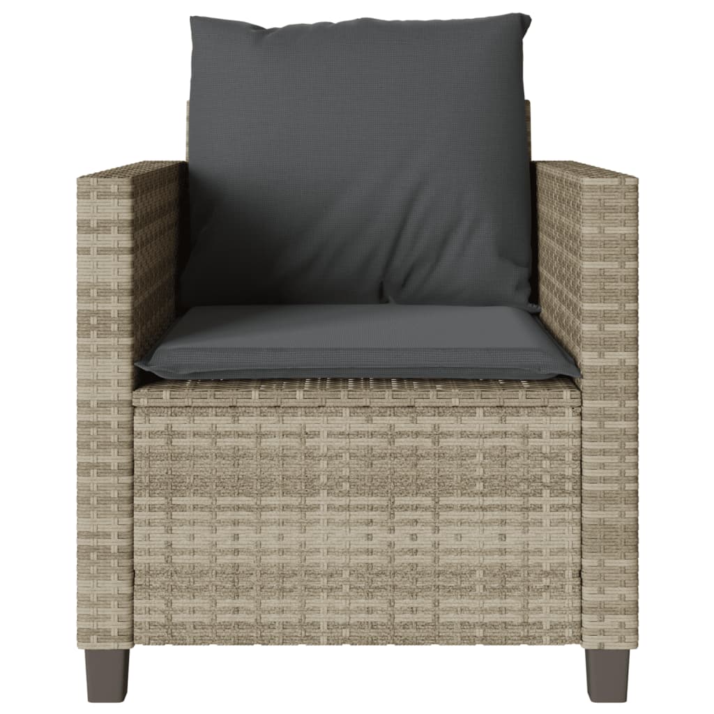 vidaXL Set bistro cu perne, 3 piese, gri deschis, poliratan