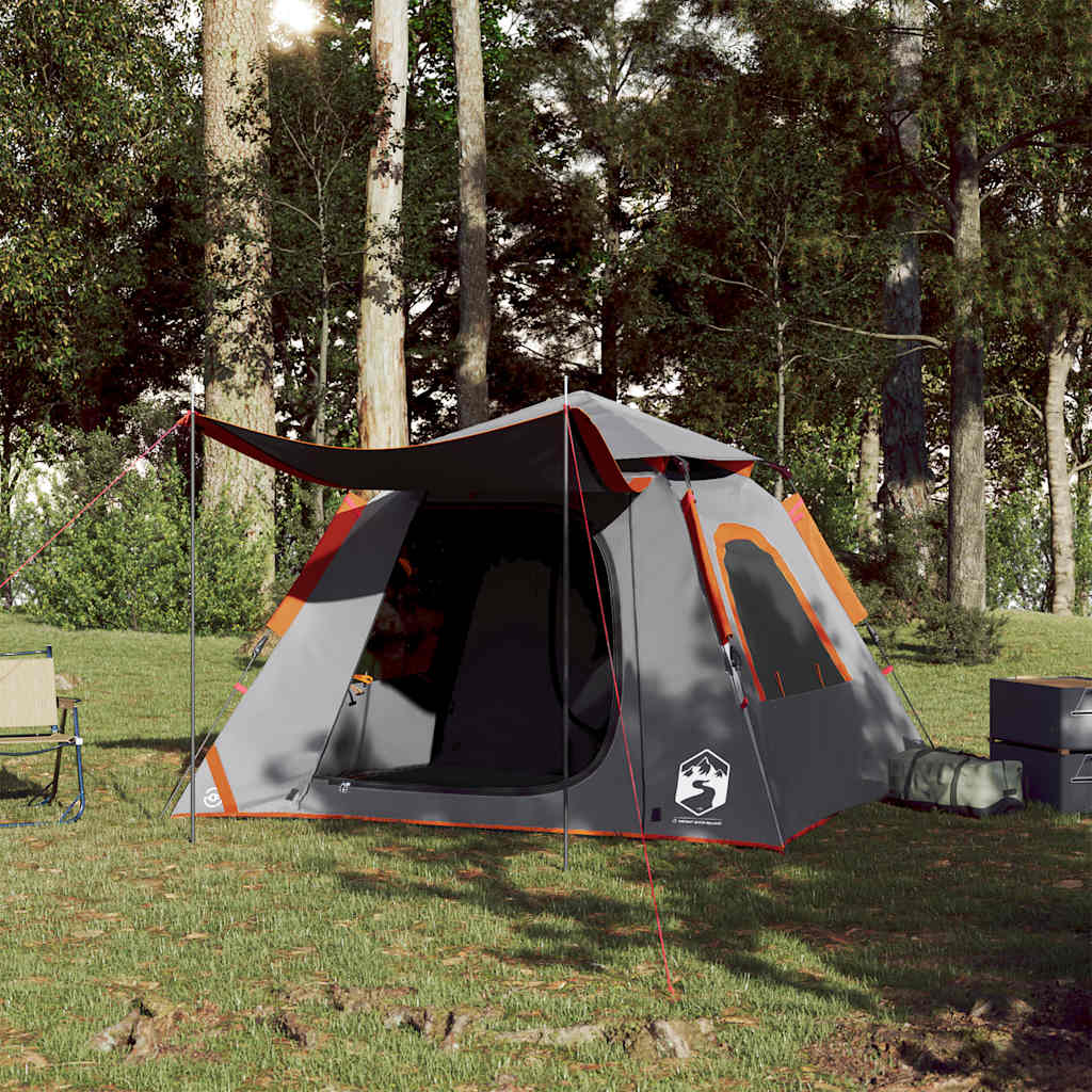 vidaXL Cort camping cupolă 4 persoane, gri/portocaliu, setare rapidă vidaXL Cort camping cupolă 4 persoane, gri/portocaliu, setare rapidă