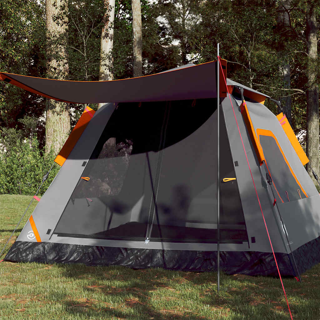 vidaXL Cort camping cupolă 5 persoane, gri/portocaliu, setare rapidă vidaXL Cort camping cupolă 5 persoane, gri/portocaliu, setare rapidă