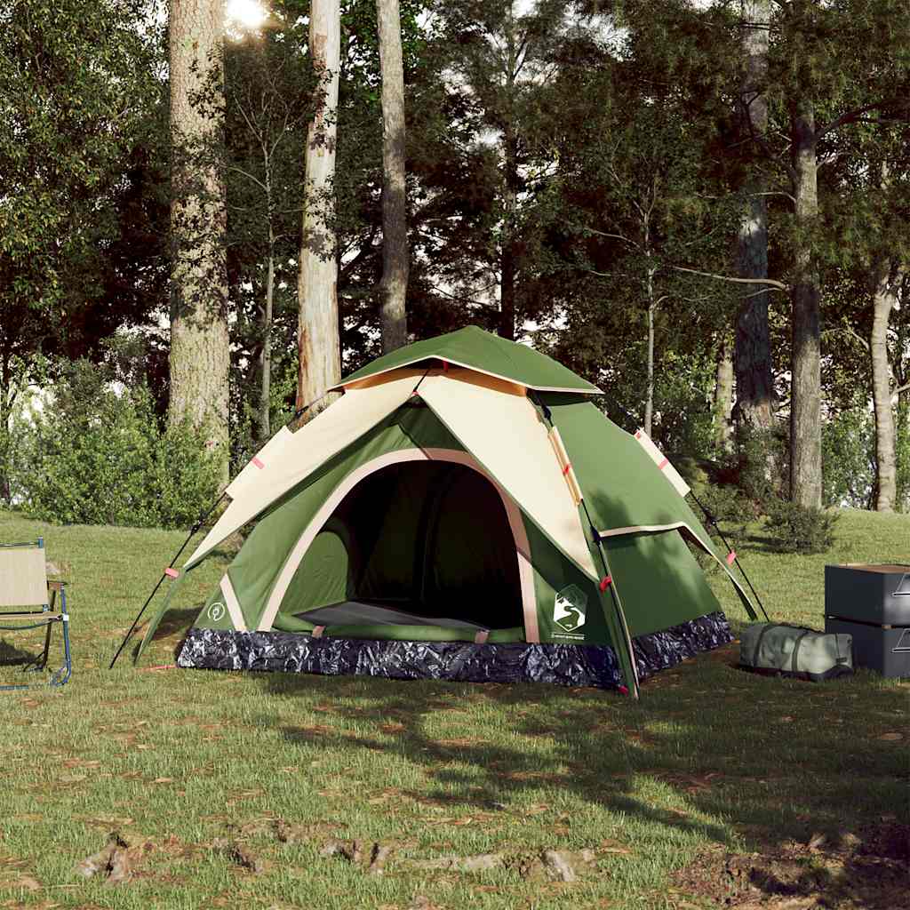 vidaXL Cort de camping cupolă 3 persoane, setare rapidă, verde