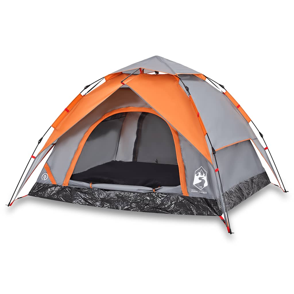 vidaXL Cort camping cupolă 3 persoane, gri/portocaliu, setare rapidă vidaXL Cort camping cupolă 3 persoane, gri/portocaliu, setare rapidă