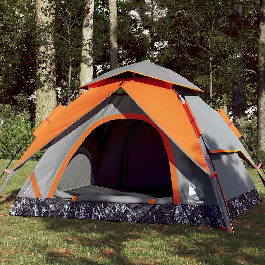 vidaXL Cort camping cupolă 3 persoane, gri/portocaliu, setare rapidă vidaXL Cort camping cupolă 3 persoane, gri/portocaliu, setare rapidă