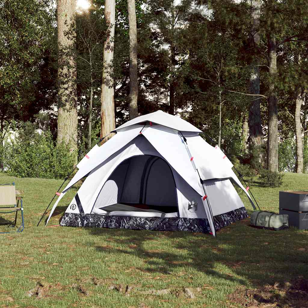 vidaXL Cort de camping 4 persoane, alb opac, setare rapidă, țesătură vidaXL Cort de camping 4 persoane, alb opac, setare rapidă, țesătură