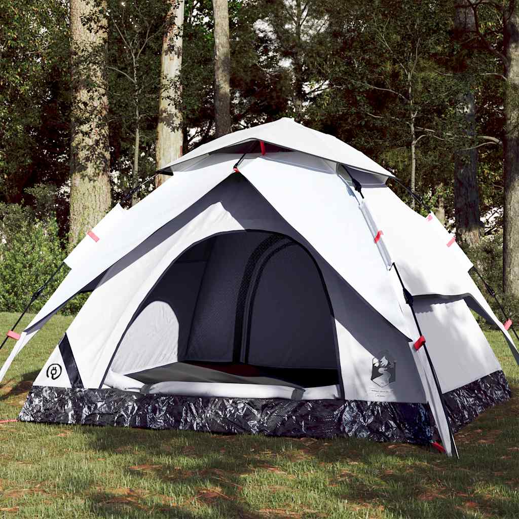 vidaXL Cort de camping 4 persoane, alb opac, setare rapidă, țesătură vidaXL Cort de camping 4 persoane, alb opac, setare rapidă, țesătură