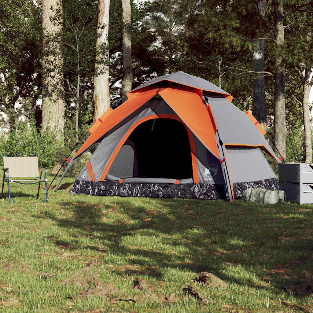 vidaXL Cort camping cupolă 5 persoane, gri/portocaliu, setare rapidă