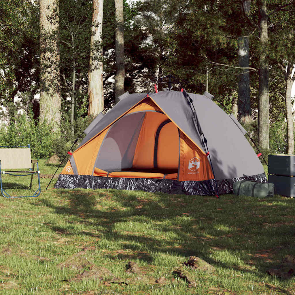 vidaXL Cort camping cupolă 3 persoane, gri/portocaliu, setare rapidă vidaXL Cort camping cupolă 3 persoane, gri/portocaliu, setare rapidă