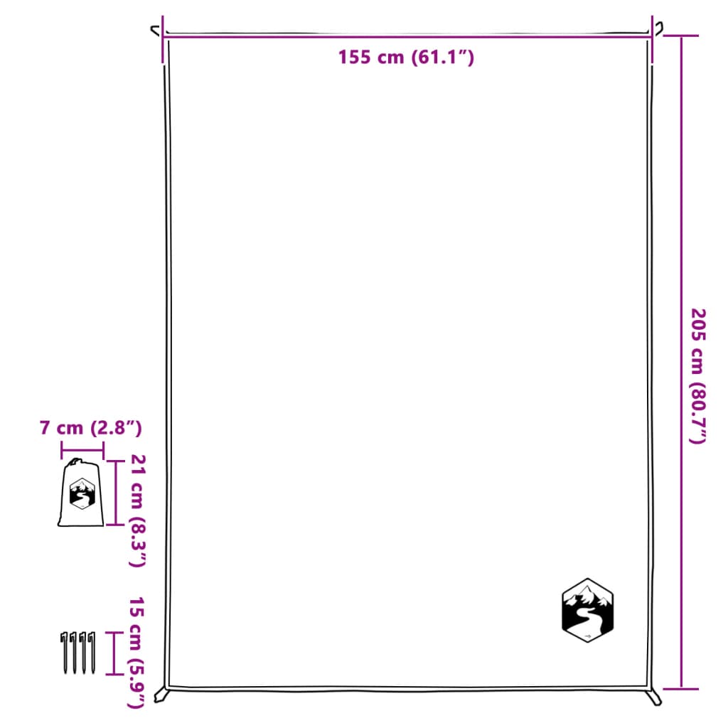 vidaXL Pătură de picnic cu țăruși, verde, 205x155 cm vidaXL Pătură de picnic cu țăruși, verde, 205x155 cm