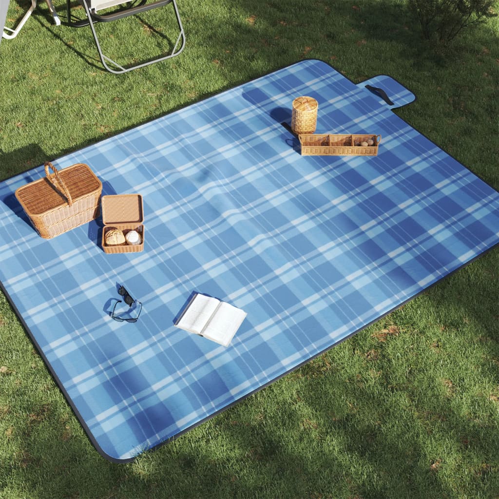 vidaXL Pătură de picnic pliabilă, carouri albastre, 200x150 cm catifea vidaXL Pătură de picnic pliabilă, carouri albastre, 200x150 cm catifea