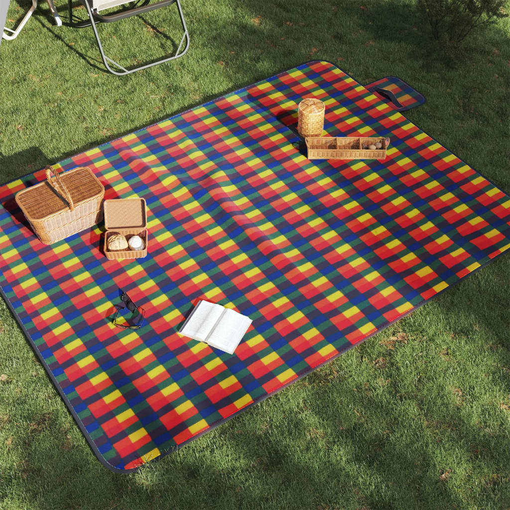 vidaXL Pătură picnic pliabilă, carouri multicolor, 200x150 cm catifea vidaXL Pătură picnic pliabilă, carouri multicolor, 200x150 cm catifea