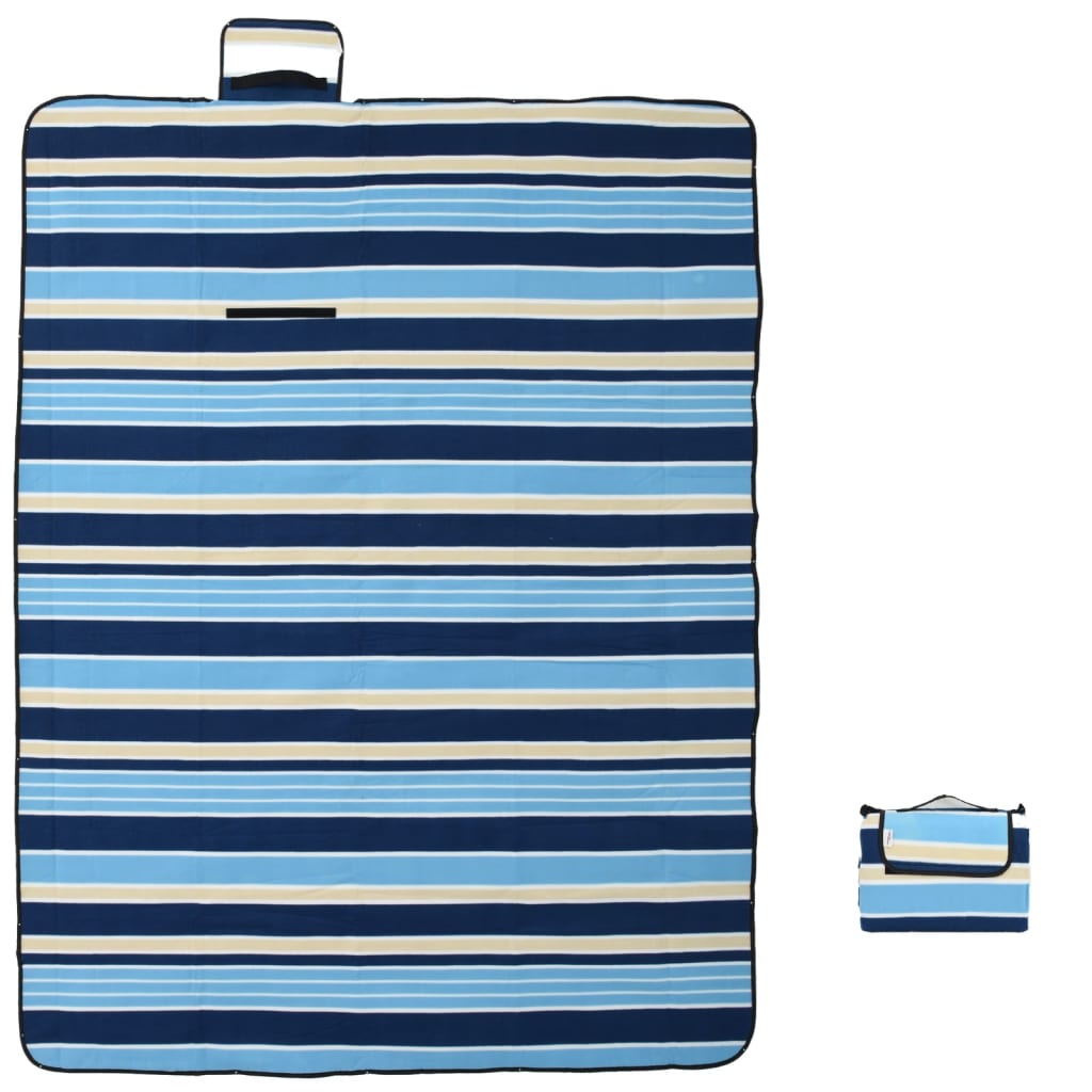 vidaXL Pătură picnic pliabilă, dungi albastre alb, 200x150 cm catifea vidaXL Pătură picnic pliabilă, dungi albastre alb, 200x150 cm catifea