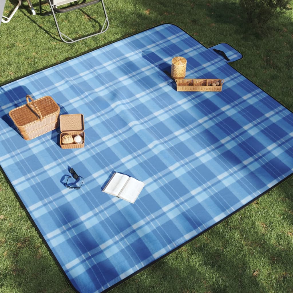 vidaXL Pătură de picnic pliabilă, carouri albastre, 200x200 cm catifea vidaXL Pătură de picnic pliabilă, carouri albastre, 200x200 cm catifea