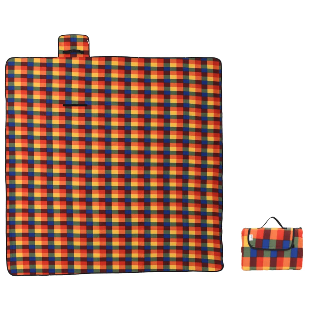 vidaXL Pătură picnic pliabilă, carouri multicolor, 200x200 cm catifea vidaXL Pătură picnic pliabilă, carouri multicolor, 200x200 cm catifea