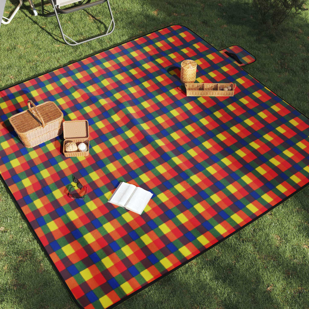 vidaXL Pătură picnic pliabilă, carouri multicolor, 200x200 cm catifea vidaXL Pătură picnic pliabilă, carouri multicolor, 200x200 cm catifea