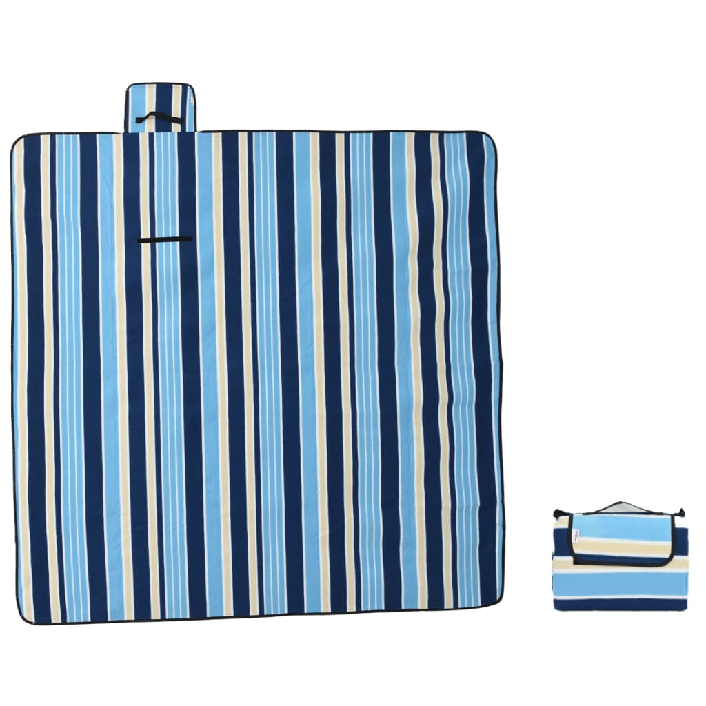 vidaXL Pătură picnic pliabilă, dungi albastre alb, 200x200 cm catifea vidaXL Pătură picnic pliabilă, dungi albastre alb, 200x200 cm catifea