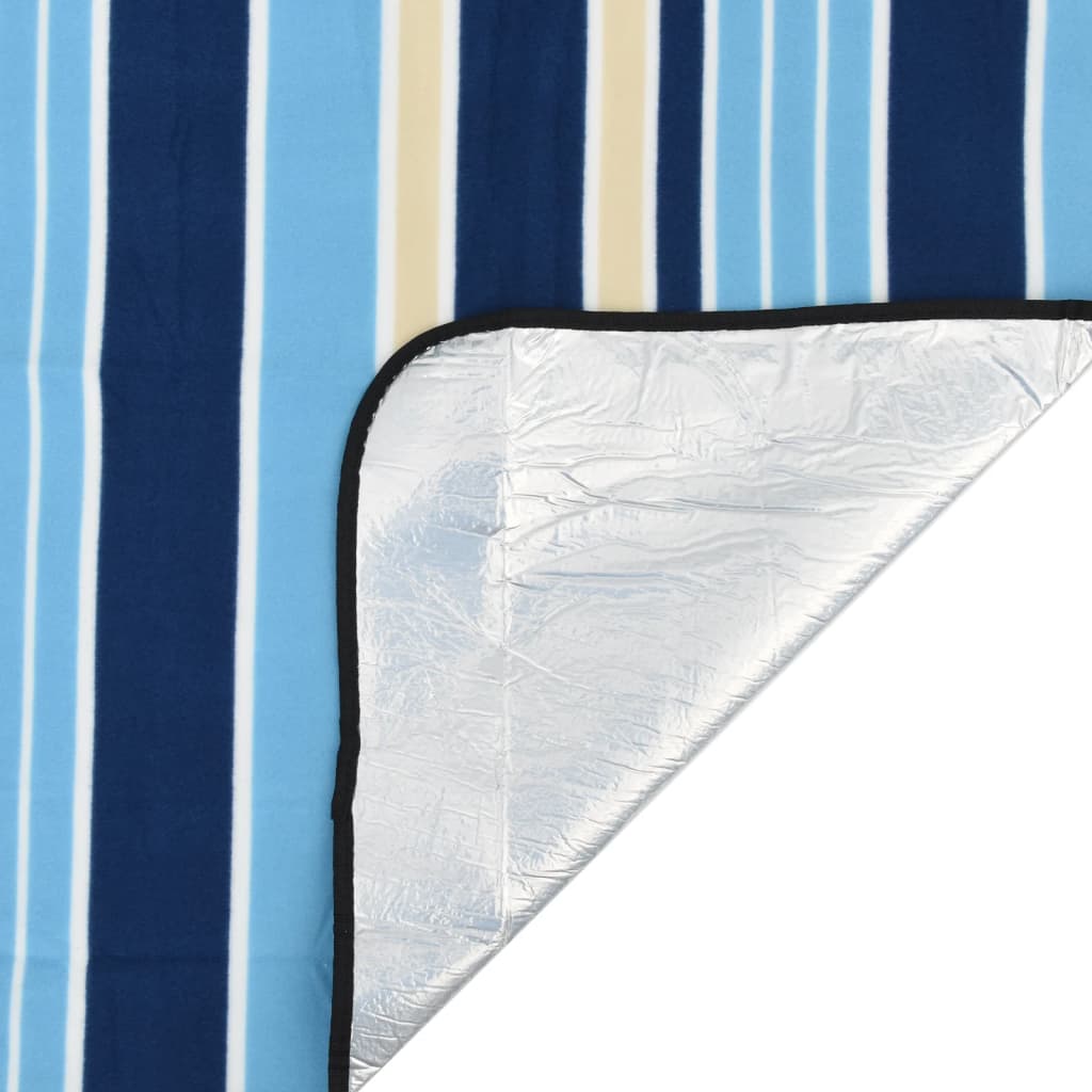 vidaXL Pătură picnic pliabilă, dungi albastre alb, 200x200 cm catifea vidaXL Pătură picnic pliabilă, dungi albastre alb, 200x200 cm catifea