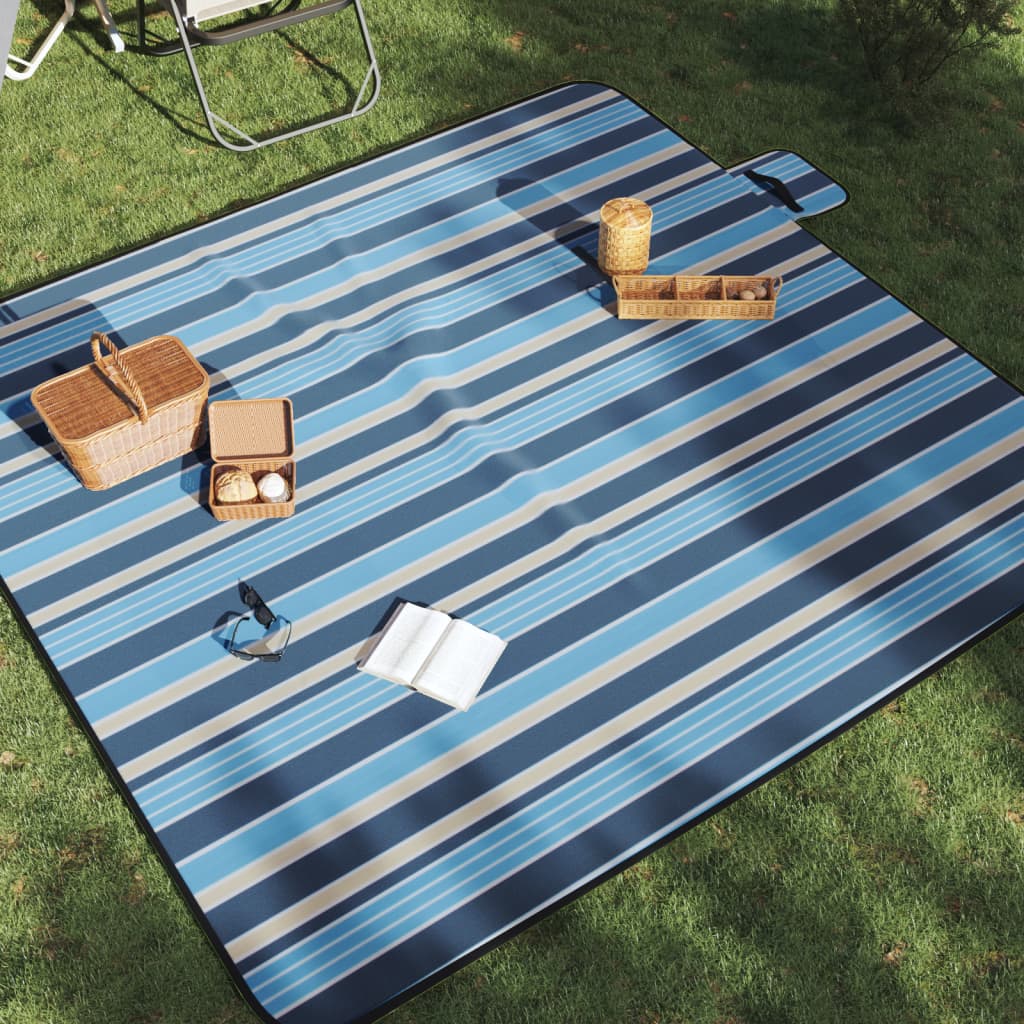 vidaXL Pătură picnic pliabilă, dungi albastre alb, 200x200 cm catifea vidaXL Pătură picnic pliabilă, dungi albastre alb, 200x200 cm catifea