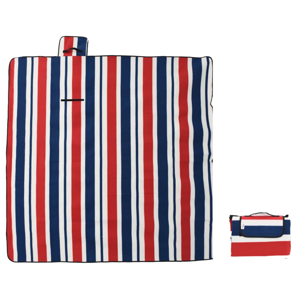 vidaXL Pătură picnic pliabilă, dungi roșu albastre, 200x200 cm catifea vidaXL Pătură picnic pliabilă, dungi roșu albastre, 200x200 cm catifea