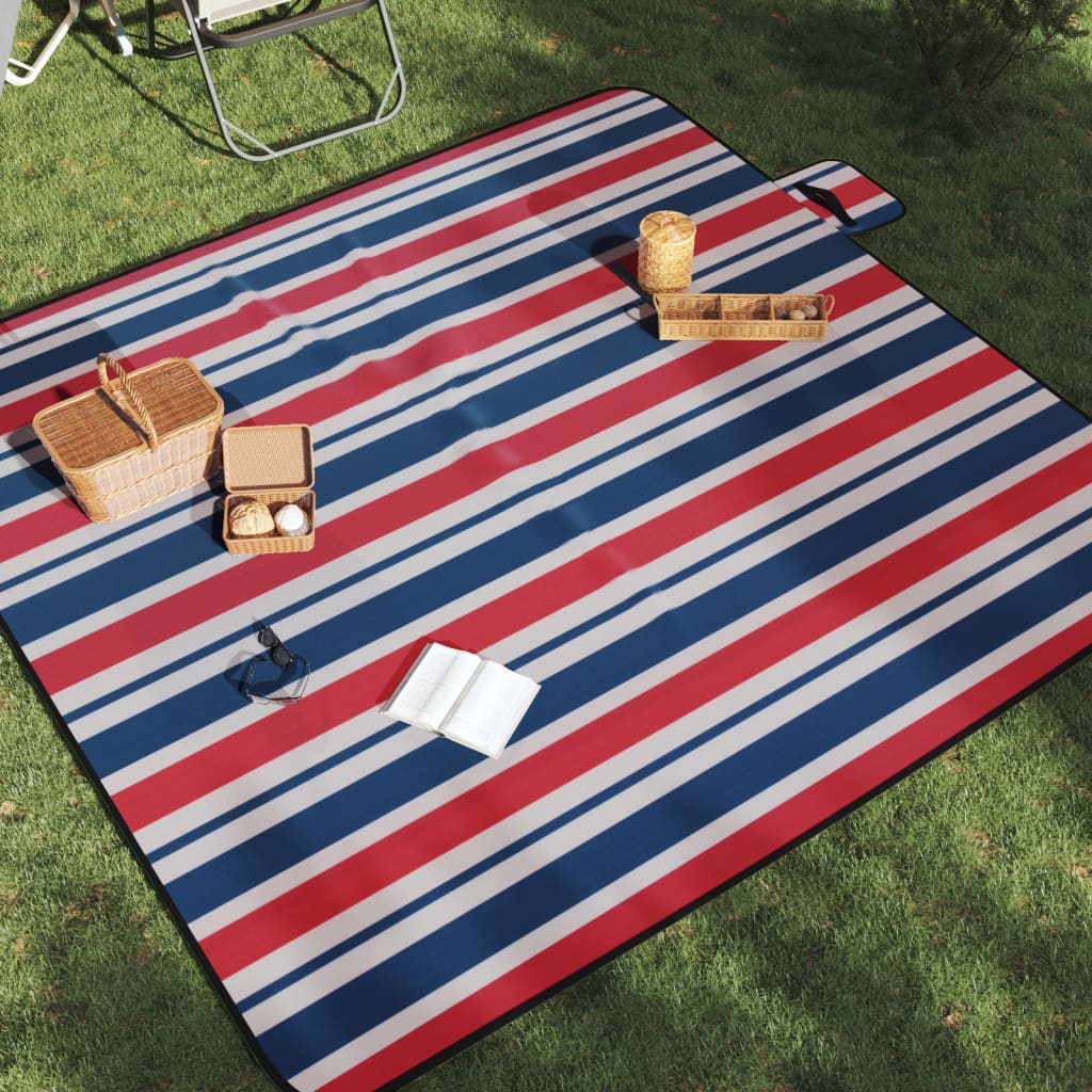 vidaXL Pătură picnic pliabilă, dungi roșu albastre, 200x200 cm catifea vidaXL Pătură picnic pliabilă, dungi roșu albastre, 200x200 cm catifea