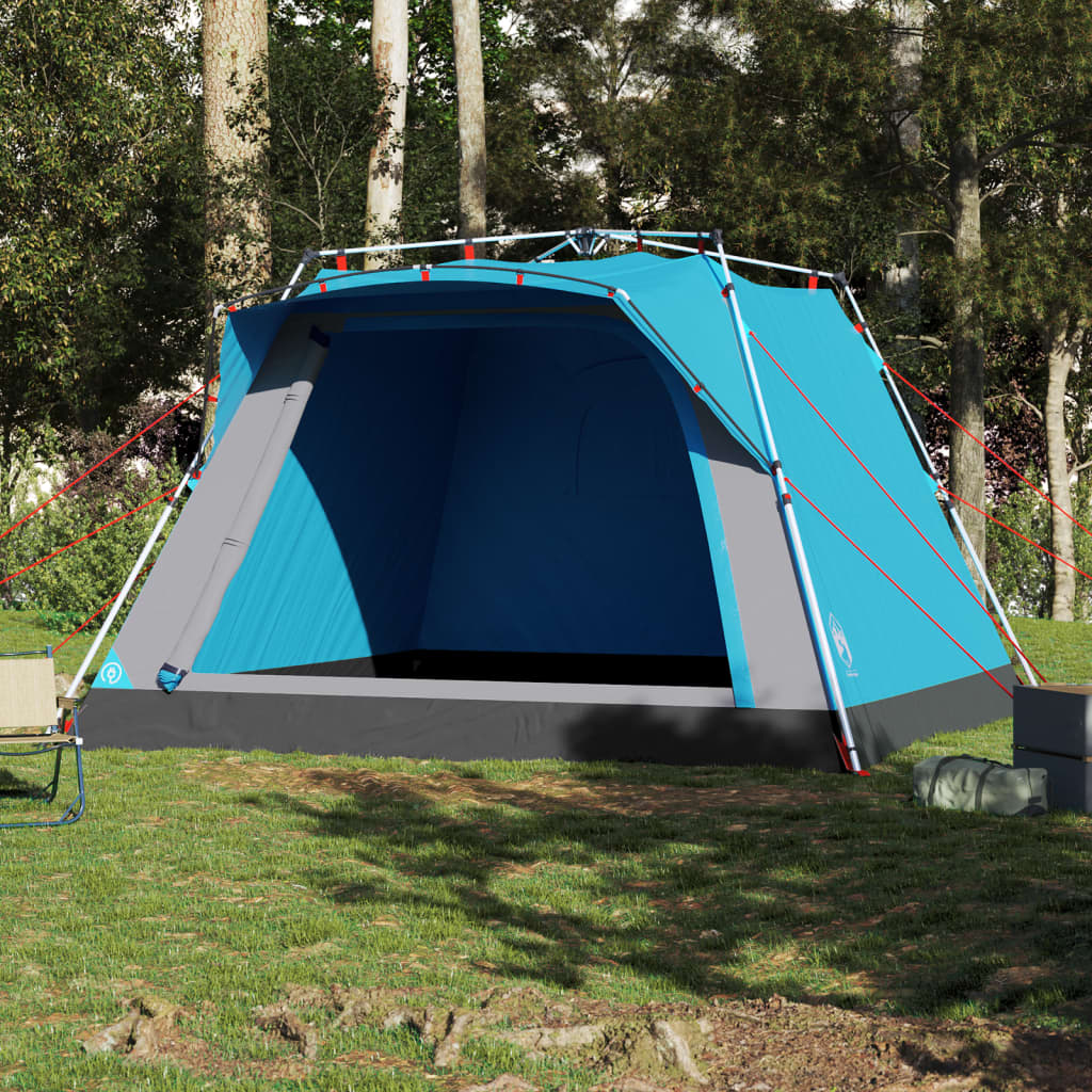 vidaXL Cort de camping cabană 4 persoane albastru cu eliberare rapidă