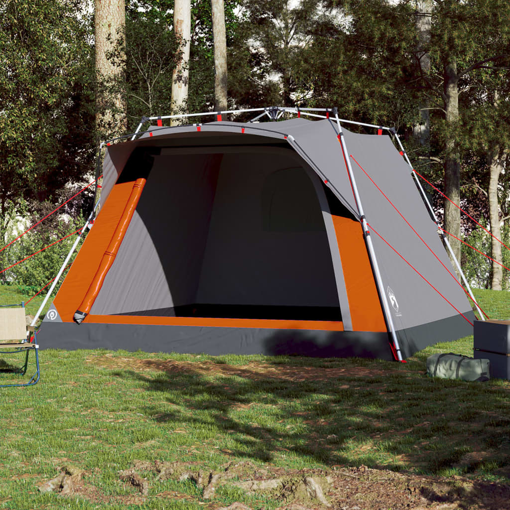 vidaXL Cort camping cabană 4 persoane gri/portocaliu setare rapidă vidaXL Cort camping cabană 4 persoane gri/portocaliu setare rapidă