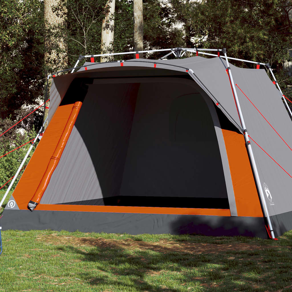 vidaXL Cort camping cabană 4 persoane gri/portocaliu setare rapidă vidaXL Cort camping cabană 4 persoane gri/portocaliu setare rapidă