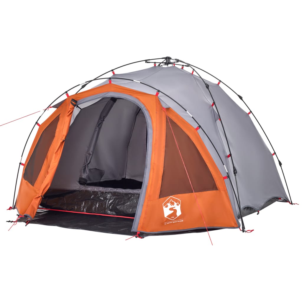 vidaXL Cort camping cupolă 3 persoane, gri/portocaliu, setare rapidă