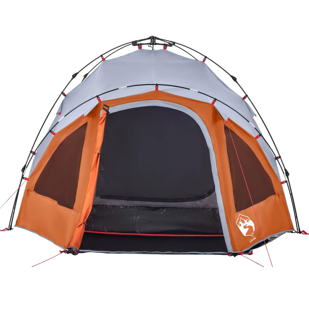 vidaXL Cort camping cupolă 3 persoane, gri/portocaliu, setare rapidă