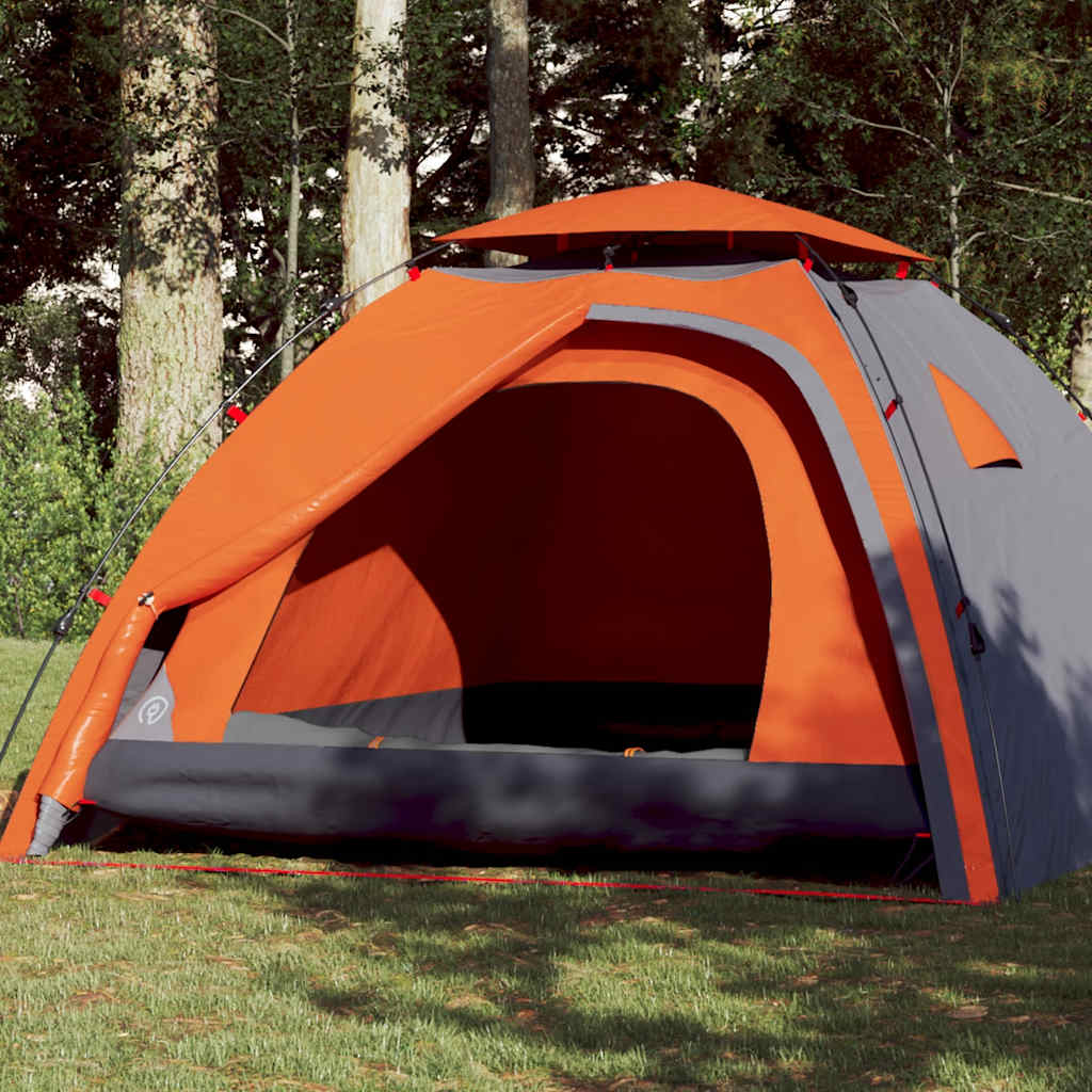 vidaXL Cort camping cupolă 4 persoane, gri/portocaliu, setare rapidă vidaXL Cort camping cupolă 4 persoane, gri/portocaliu, setare rapidă