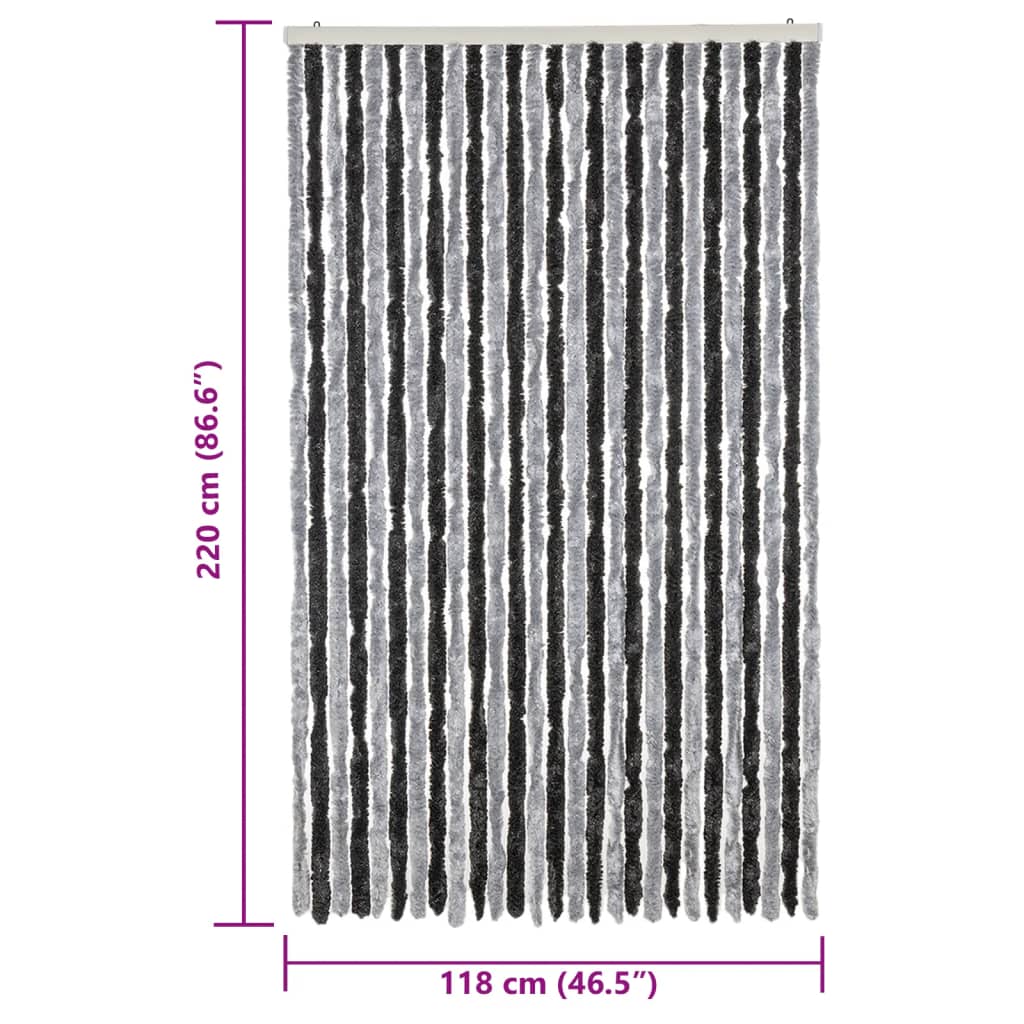 vidaXL Perdea pentru insecte, gri și negru, 118x220 cm, chenille vidaXL Perdea pentru insecte, gri și negru, 118x220 cm, chenille
