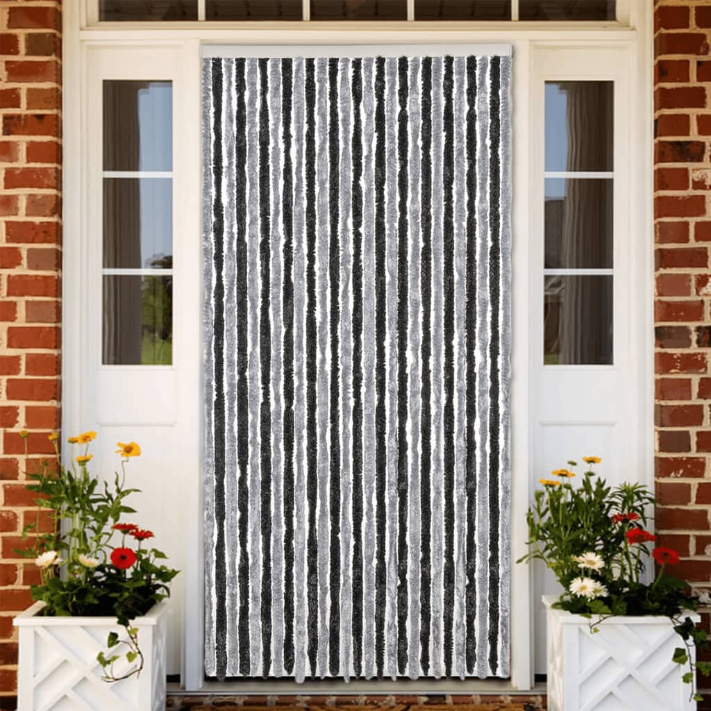 vidaXL Perdea pentru insecte, gri și negru, 118x220 cm, chenille vidaXL Perdea pentru insecte, gri și negru, 118x220 cm, chenille