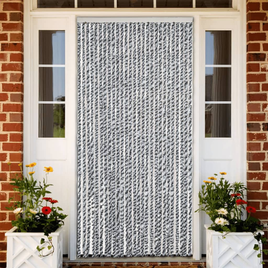 vidaXL Perdele pentru insecte, gri și alb/negru, 118x220 cm, chenille vidaXL Perdele pentru insecte, gri și alb/negru, 118x220 cm, chenille