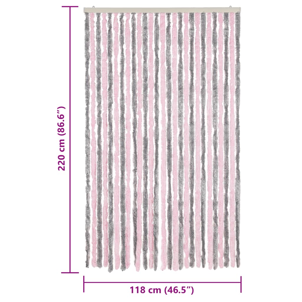 vidaXL Perdea pentru insecte gri argintiu și roz, 118x220 cm, chenille vidaXL Perdea pentru insecte gri argintiu și roz, 118x220 cm, chenille