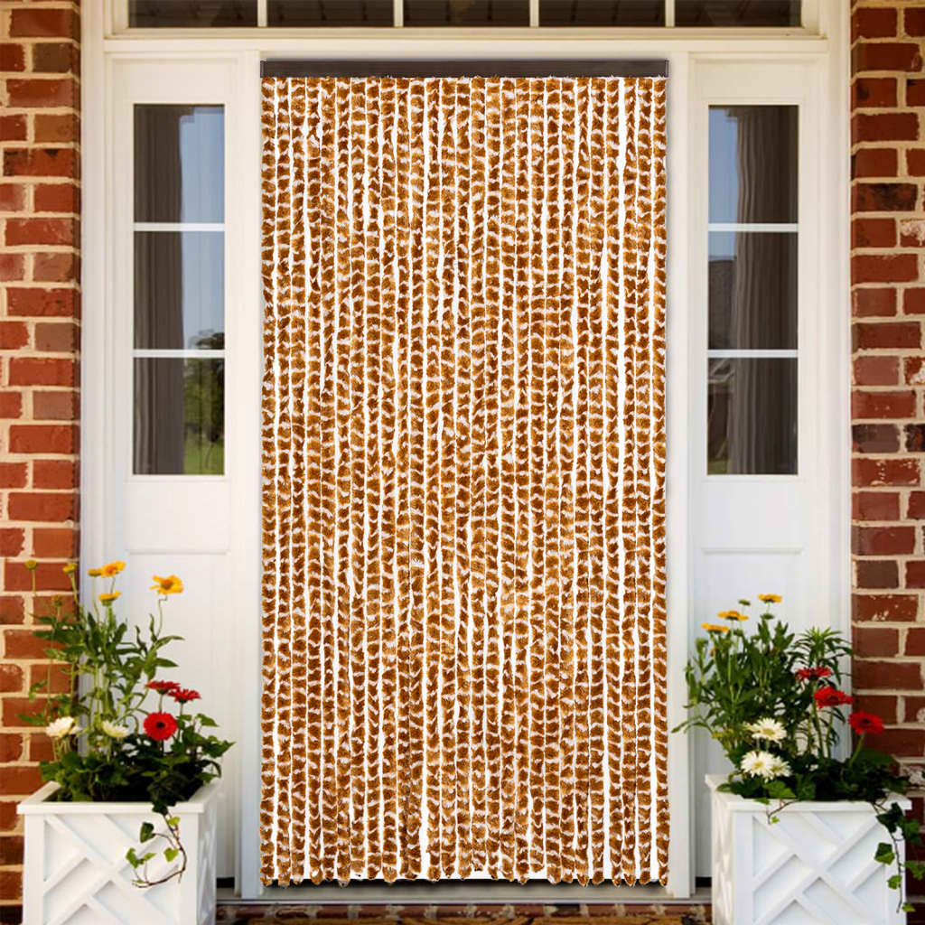 vidaXL Perdea pentru insecte, ocru și alb, 118x220 cm, chenille vidaXL Perdea pentru insecte, ocru și alb, 118x220 cm, chenille